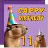 11th Capybara Birthday Card - Cappy Birthday - 11 Year