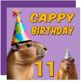 11th Capybara Birthday Card - Cappy Birthday - 11 Year old eleven, eleventh