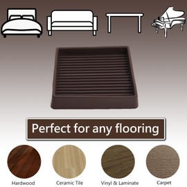 3x3 Square Rubber Furniture Caster Cups, Anti-Sliding Furniture Pads Bed Stopper Floor Protectors with Grip - Protect Any Flooring