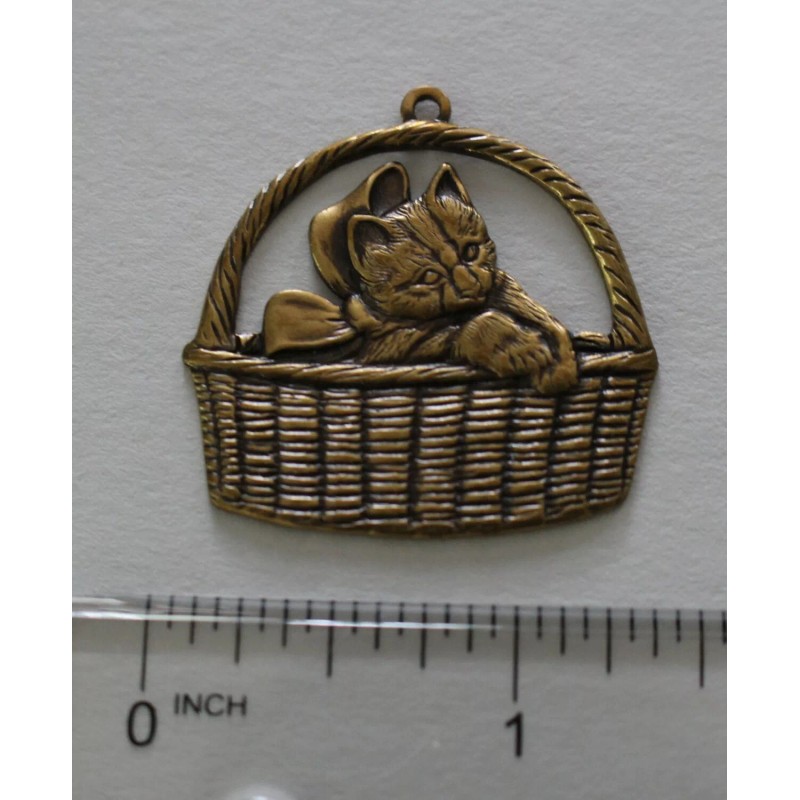 Unbranded Brass charm - Kitty in a Basket
