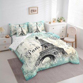 Feelyou Eiffel Tower Comforter Set Full Size 7 Pcs Girls Chic Vinatge French Comforter Bed in a Bag Paris Cityscape Bedding Set Women Eiffel Tower Lover Bed Set with Sheets, Pillowcases, Pillow Covers
