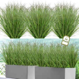 UXORSN 24 Bundles Artificial Plants Onion Grass Outdoor 20 Inch Tall Fake Shrubs Wheat Grass UV Resistant Greenery Stems Faux Bushes Plant for Indoor Outdoor Garden Office Home Decor, Green
