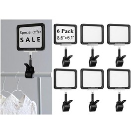 6 Plastic Sign Holders with Clip Swivel Clips Pop Label Retail Shop Supermarket (8.6 x 6.1 inches)