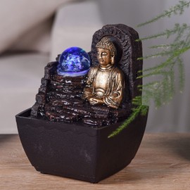 Theravada Zen'light Indoor Fountain Buddha Zen Colourful LED Light - Zen Spirit Decoration - Leg SHU Hust Beadhe - Table Fountain - Height 18 cm
