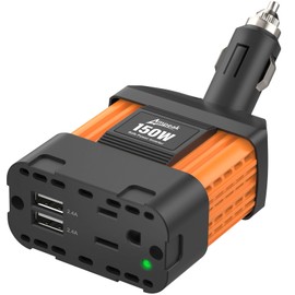Ampeak 150W Car Power Inverter 12V DC to 120V AC Converter Plug in Adapter with 4.8A Dual USB Ports AC Outlet 11 Safe Protections Cigarette Lighter Adapter Car Laptop Phone Charger for Vehicles