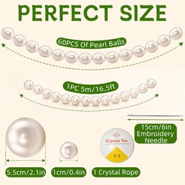 3 PCS Wedding Giant Pearl Bead Garland Include 60 PCS Jumbo Faux Pearl Strand,16.5 FT White Ball Bead Hanging Banner String for Wedding Engagement Bridal Shower Photo Background Decoration Party Decor