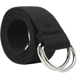 Oneyijun Braided Canvas Belt Women Men with Double Silver Metal D-Ring Buckle Casual Unisex 113 cm, black
