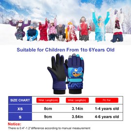 flintronic Children's Ski Gloves, Winter Ski Gloves for 4-6 Years Girls and Boys, Waterproof and Windproof Fleece Gloves with Adjustable Cuffs, for Snowboarding, Climbing, Skiing