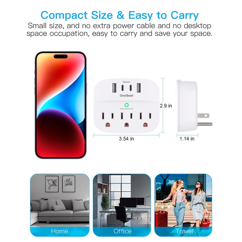 Multi Plug Outlet Splitter with USB,Surge Protector Outlet 1 Pack