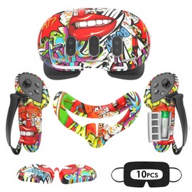 Silicone Cover Set for Meta Quest 3, Upgraded Design Full Protection for Quest 3, 4 in 1 VR Accessories Protective Cover for Oculus Quest 3, Ideal Present for Birthday and Christmas (Street Graffiti)