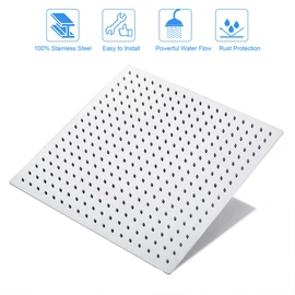 Rain Shower Head With Extension Arm, NearMoon Square Shower Heads, Large Stainless Steel Rainfall Showerhead-Waterfall Full Body Coverage (16 Inch Shower Head With 20 Inch Shower Arm, Chrome)