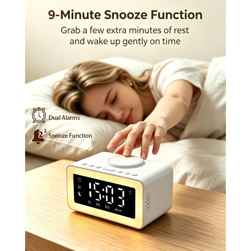 BYH Digital Alarm Clock for Bedroom, 15W Fast Wireless Charging