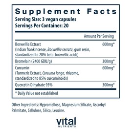 Vital Nutrients BCQ | Vegan Boswellia, Bromelain, Curcumin & Quercetin Supplement | Joint Support Supplement | Supports Sinus & Digestive Health | Gluten, Dairy, Soy Free | 60 Capsules