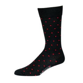 BoardroomSocks - Calcetines de lana merino con estampado a media pantorrilla, calcetines de vestir para hombre, negro con lunares rojos , 8-12