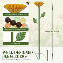 Bee Watering Station, 4 Pack Metal Bee Bath for Garden, Bee Feeder for Thirsty Pollinators with 20 Glass Marbles, Butterfly Feeder Yard Decor, Outdoor Colorful Flower Design