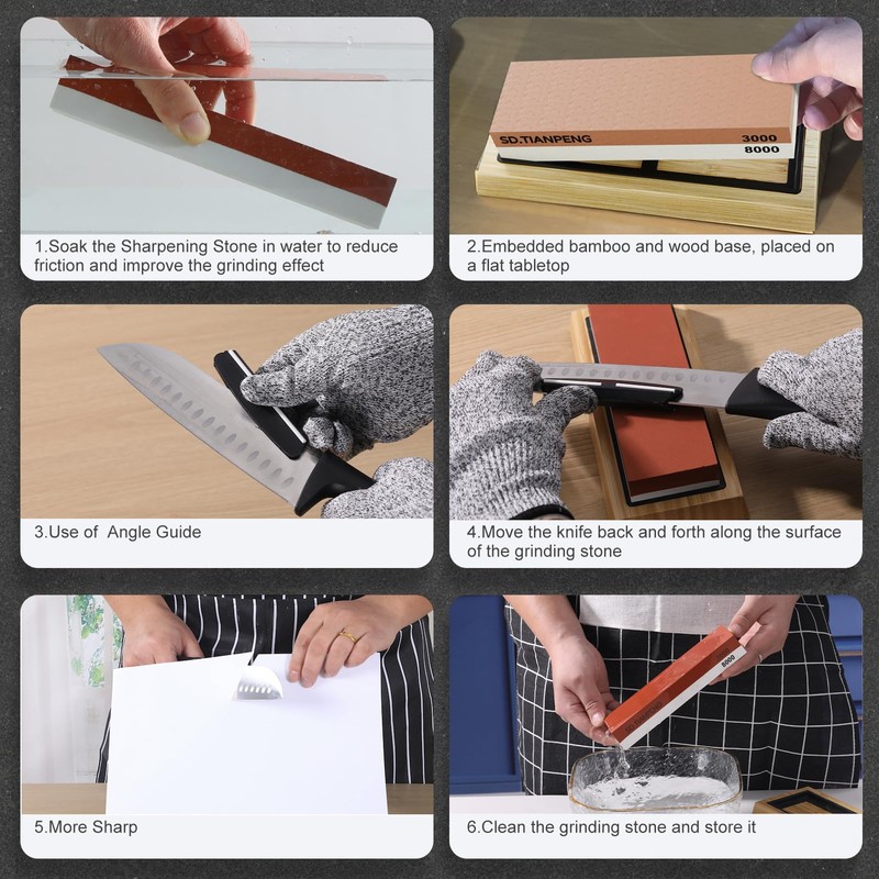 Knife Sharpening Stone - Dual Grit Whetstone 400/1000 3000/8000, Knife