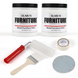 GLAINTE Furniture Paint Kit- White Wood Paint for Cabinets, Doors, Tables, and Dressers Refinishing, Water-Based Home Decor Paint, Non-Toxic & Odorless, 32 OZ