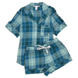 Victoria's Secret Flannel Short Pajama Set (Small, Green Plaid)