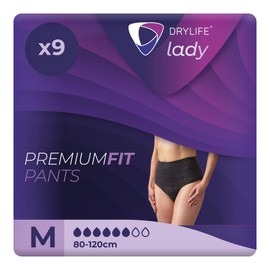 Drylife Lady Discreet Premium Fit Incontinence Pants for Bladder Weakness - Fast Absorption Core, Anti-Leak Barriers, Odour Control, Feminine Style for Women - Medium (Pack of 9)