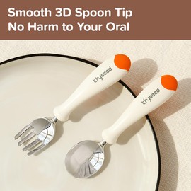 Thyseed Toddler Utensils Fork Spoon Set Kids Self Feeding Flatware with Case Stainless Steel Orange 2 Pack