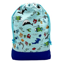 miwaki Bag04 L Gymnastics Clothing Bag, Boys, Drawstring Bag, Large, Travel Pouch, Gusset, Elementary School, Kindergarten, Nursery, Name Tag, Made in Japan, Submarine Light Blue