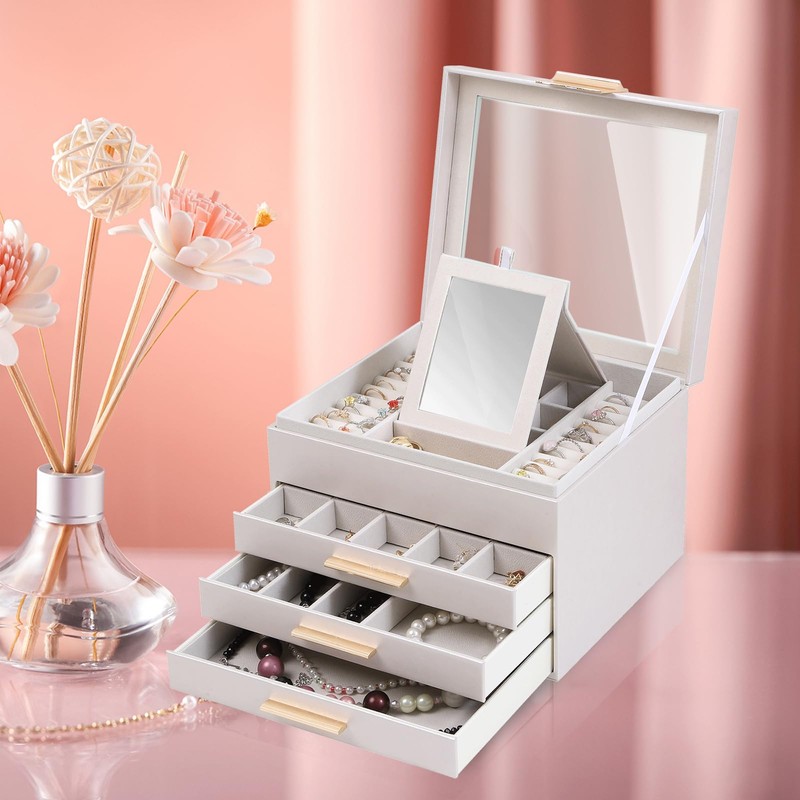 BOOVO Clear Lid Jewelry Box,4 Layers Jewelry Organizer Large Jewelry