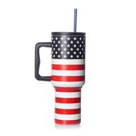 Purusha's Picks Tumbler with Lid and Straw, 40oz Stainless Steel Insulated American Flag Tumblers with Handle, 4th of July & Election Cups