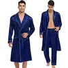 SWOMOG Men's 3-Piece Luxurious Silk Bathrobes Long Sleeve Satin Kimono