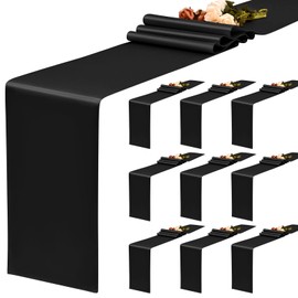 YMHPRIDE 10 Pack Black Table Runner Satin Table Runner, 12x72 Inch Long Silk Table Runner for Wedding Party Birthday Banquet Table Decoration - Black