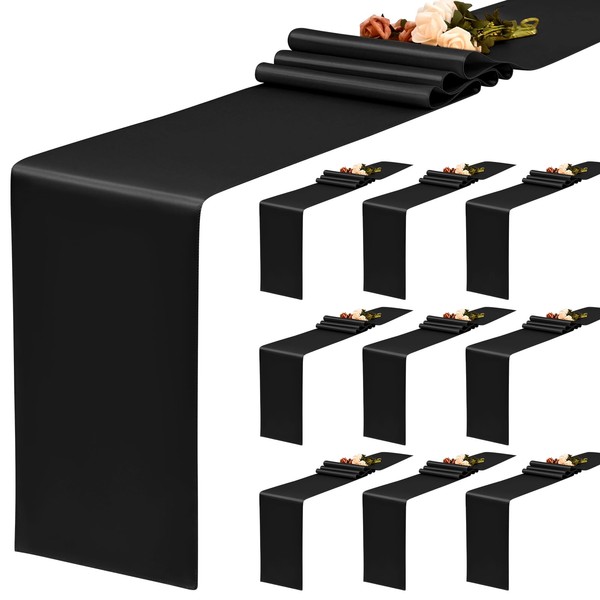 YMHPRIDE 10 Pack Black Table Runner Satin Table Runner, 12x72