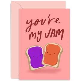 Old English Co. Funny Wedding Anniversary Card for Men Women - 'You're My Jam' Food Pun - Humorous Valentine's Day Card for Husband, Wife, Girlfriend, Boyfriend | Blank Inside with Envelope