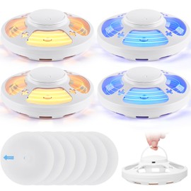Kittmip 4 Pcs Flea Traps with 8 Sticky Discs for Inside Your Home Bug Killer Safe Flea Light Trap Safe to Pets and Kids Mosquito Trap Gnat Traps for UV Night Light Bug Catcher Attractant (White)