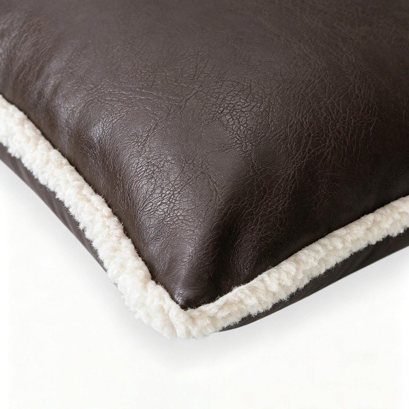 CaliTime Throw Pillow Covers Pack of 2 Faux Shearling Stitching