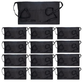 12 Pack 3 Pockets Waitress Waist Apron, 11.5 Inch Waterproof Waist Apron, Black Waitress Waiter Server Half Short Aprons - for Home Kitchen & Restaurants