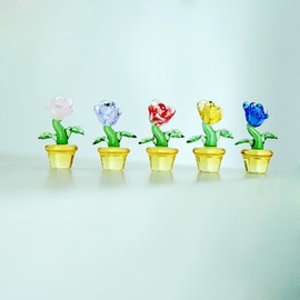 Mollytek 5PCS Mini Hand Blown Glass Figurines Collectibles Miniature Hand Blown Glass Ornaments Decor Assorted Cute Home Office Table Computer Car Dashboard Ornament (Rose)