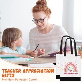 6 Pcs Back to School Teacher Appreciation Gifts Teacher Canvas Totes Bag Rainbow Shoulder Bag Thank You Gifts for Women (Lovely)