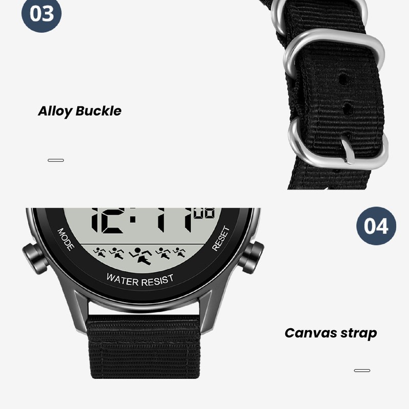 Men Digital Sports Watch Waterproof Alarm Countdown Dual Time Zone