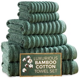 Towelogy® Luxury Towel Bale Set | Premium Blend of 60% Bamboo and 40% Cotton | 2x Bath Towels, 2x Hand Towels, 2x Face Cloths | Super Soft, Quick Dry and Skin-Friendly Bathroom Towels (Green)