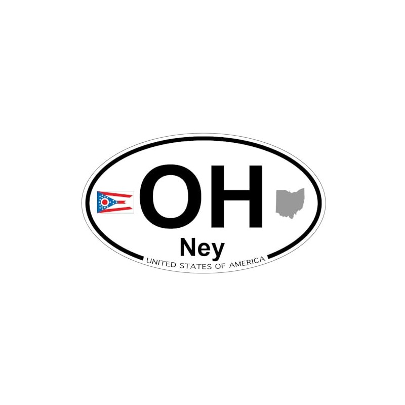 US Decal, Inc. Ney, Ohio Oval Sticker with State Flag