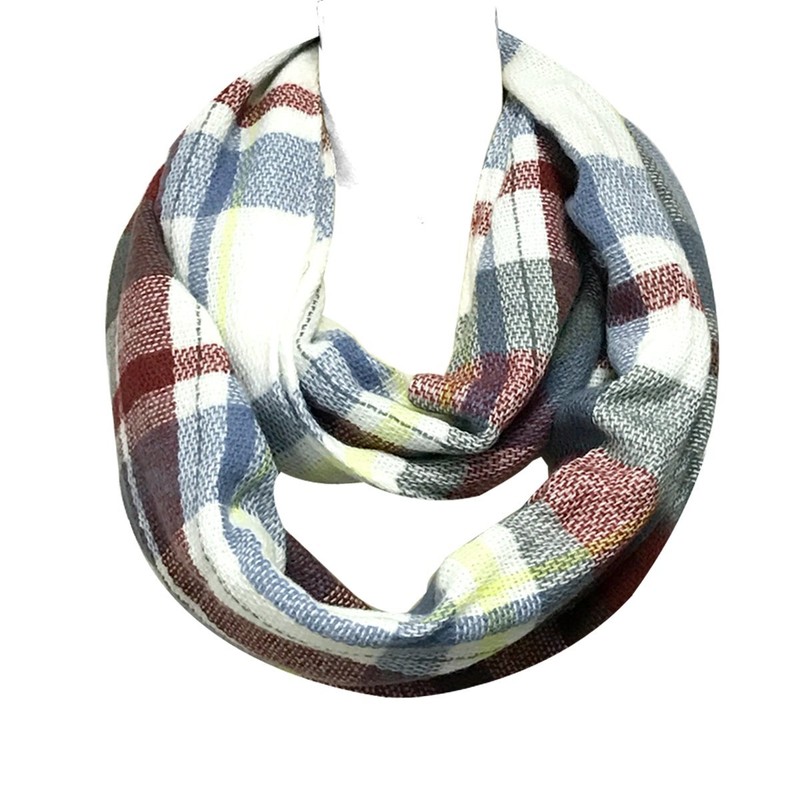Wrapables® Plaid Print Winter Infinity Scarf, Gray and Wine