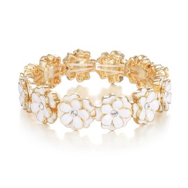 EVER FAITH Flower Bracelet Vintage Enamel Flower Elastic Adjustable Stretch Bracelet for Women Wedding Prom Party, enamel