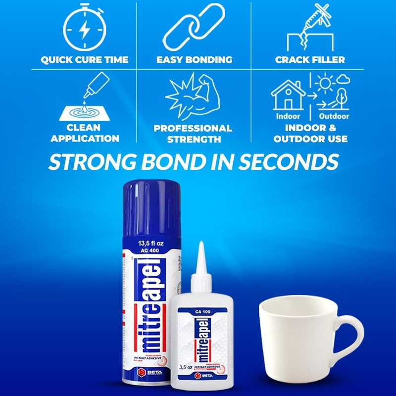 MITREAPEL CA Glue with Activator Kit 2x3.5oz-2x13.5fl oz Instant Bond