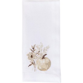 Park Designs Autumn Harvest Napkin Set Of 4, White Botanical Embroidered Cloth Napkins For Fall & Thanksgiving Table Decor, Pumpkin Patch Table Napkins With Floral Design, 100% Cotton Machine Washable