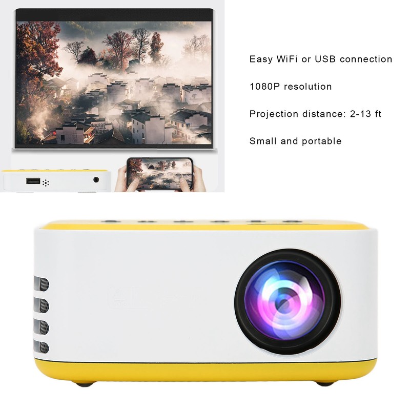 Mini Projector LED WiFi USB Connection 1080P Inbuilt Speaker Portable