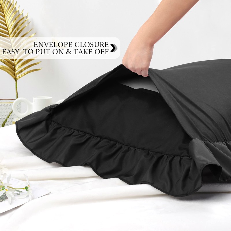 PiccoCasa Soft Microfiber Plain Bolster Pillowcase with Decorative Ruffle and