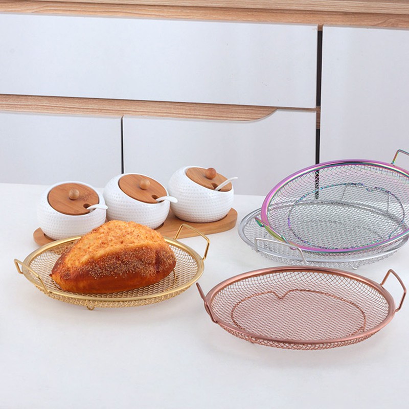 Stainless Steel Fruit Basket Double Handles Metal Mesh Drain Round