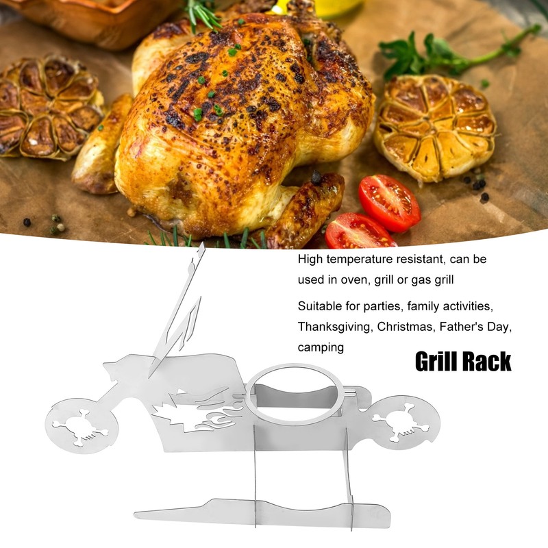 Stainless Steel Chicken Stand Removable Portable MotorcycleShape BBQ Roaster Stand