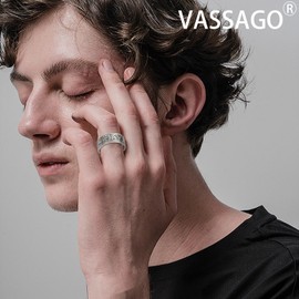 VASSAGO 8 mm Ring for Men Women Islamic Muslim Allah Ring Islamic Rings Gifts for Men Islam Arabic Stainless Steel Wide Rings Size 54.4, 57, 60, Stainless Steel