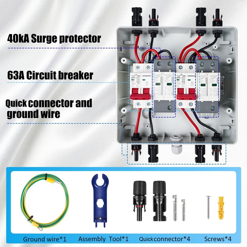 LyteSolar 2 String Solar Disconnect Switch PV Combiner Box, 63