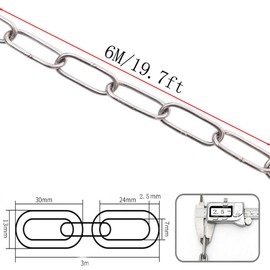 KAIISSA Stainless Steel Chain - Strong, Heavy Duty, Welded Links for Hanging Fences, Walking Dogs, Swivel, Drying Laundry - Maximum Load 60 kg, 2.5 mm - 6 m